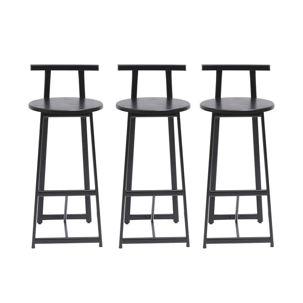 27''H Barstool Set of 3 Wooden Round Bar Stools with Footrest