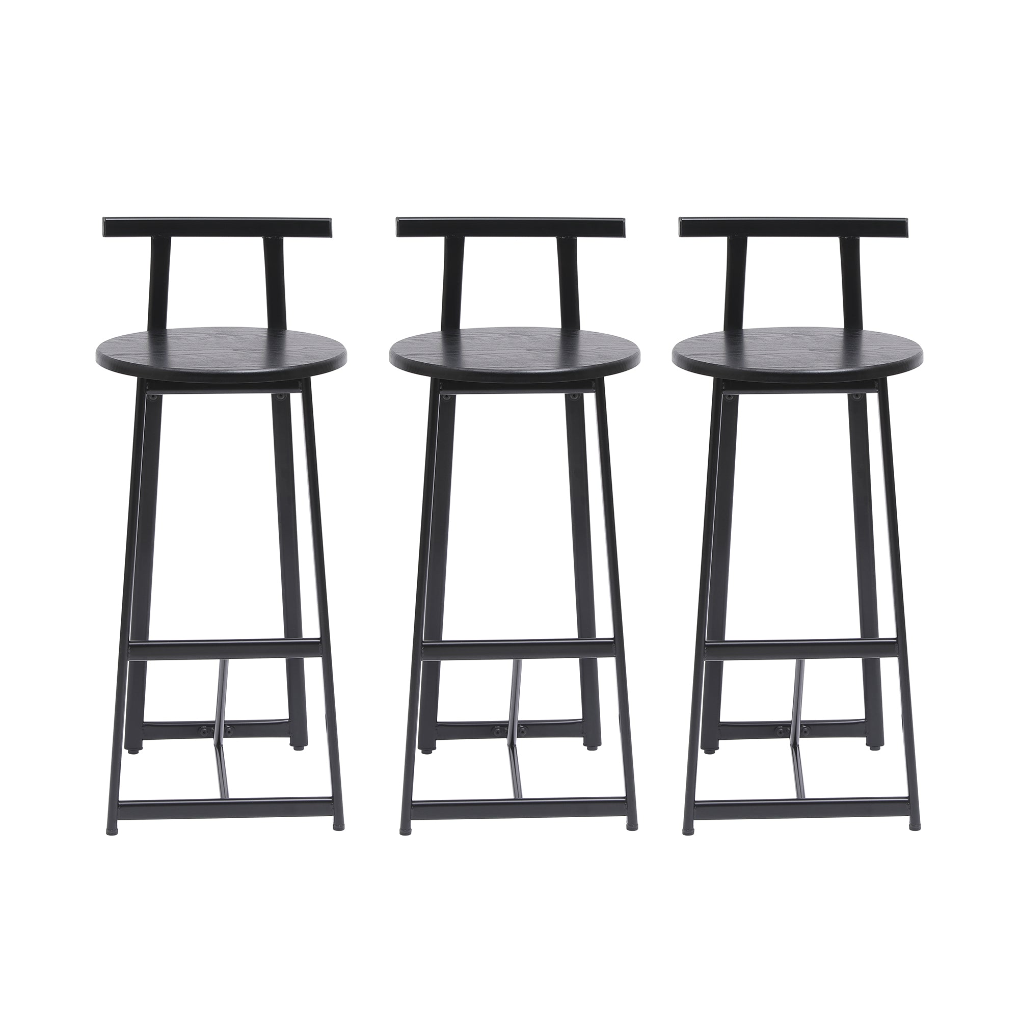 27''H Barstool Set of 3 Wooden Round Bar Stools with Footrest