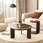 32.68 Inch Nesting Round Wood Coffee Table with End Table Set of 2