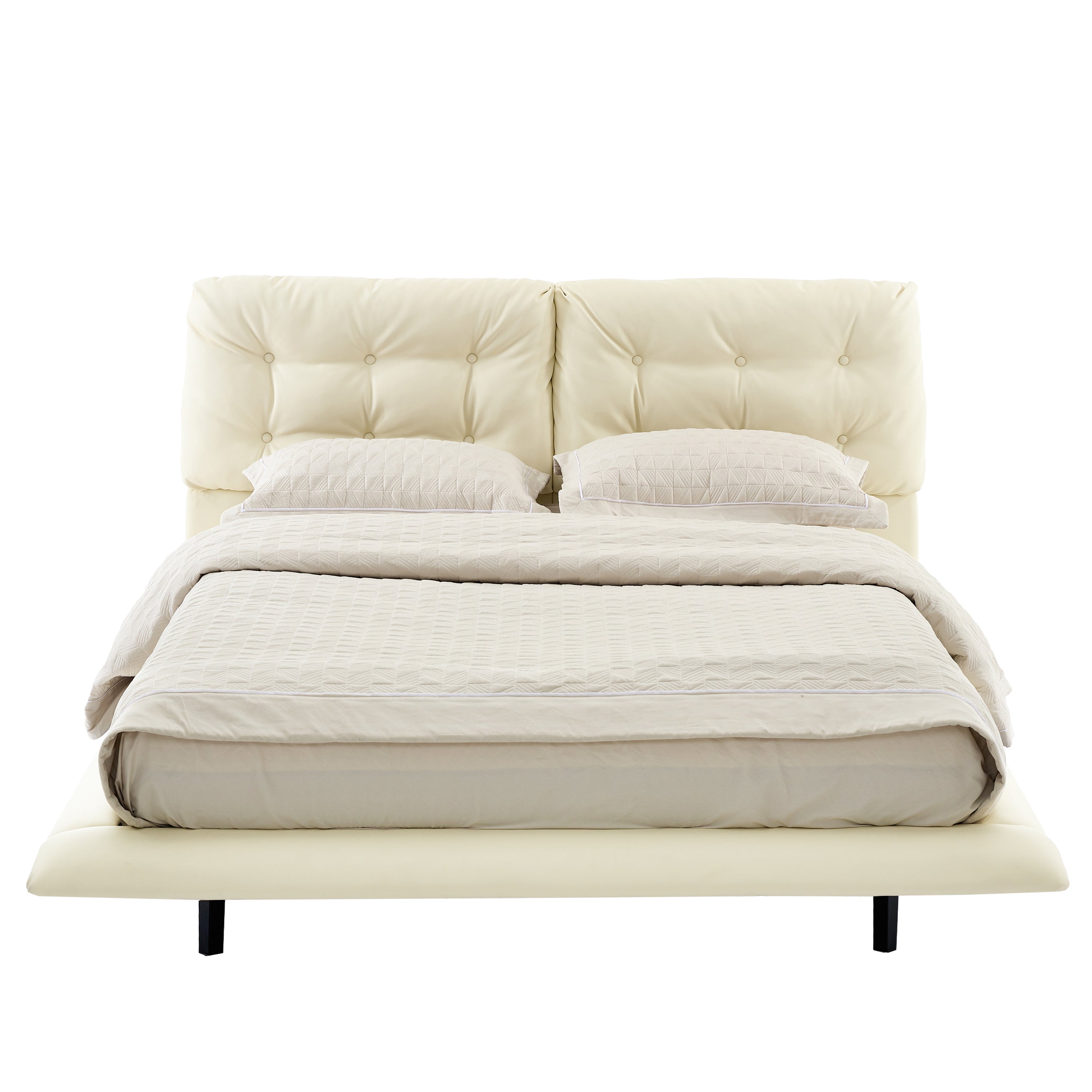 Queen Size Upholstered Floating Bed Frame with LED Lights
