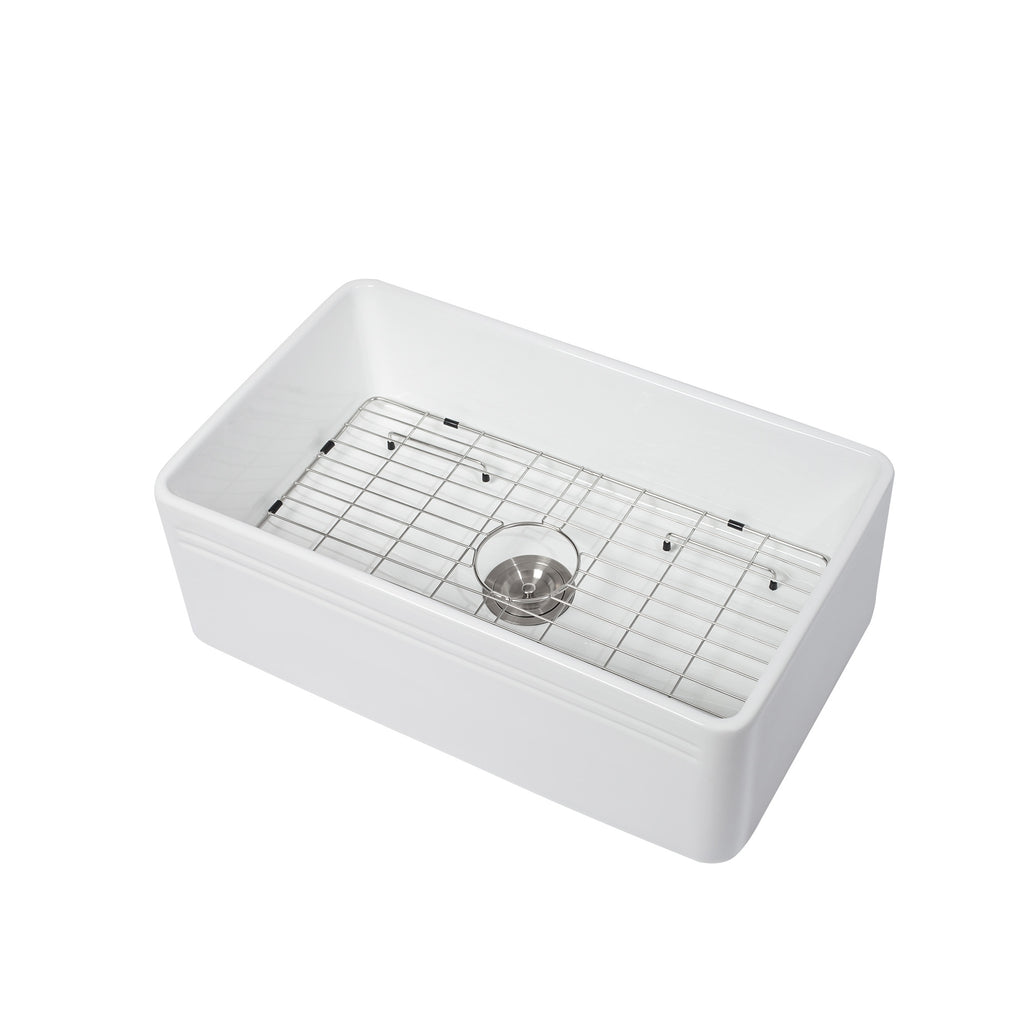 White Farmhouse Sink - 30 x 18 x 10 Inch Kitchen Sink Apron-Front