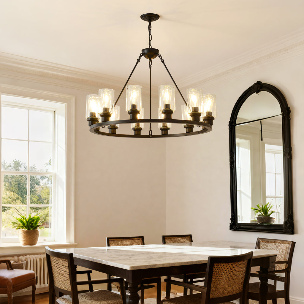 Black Wagon Wheel Chandelier - 34.5 Inch Modern Farmhouse