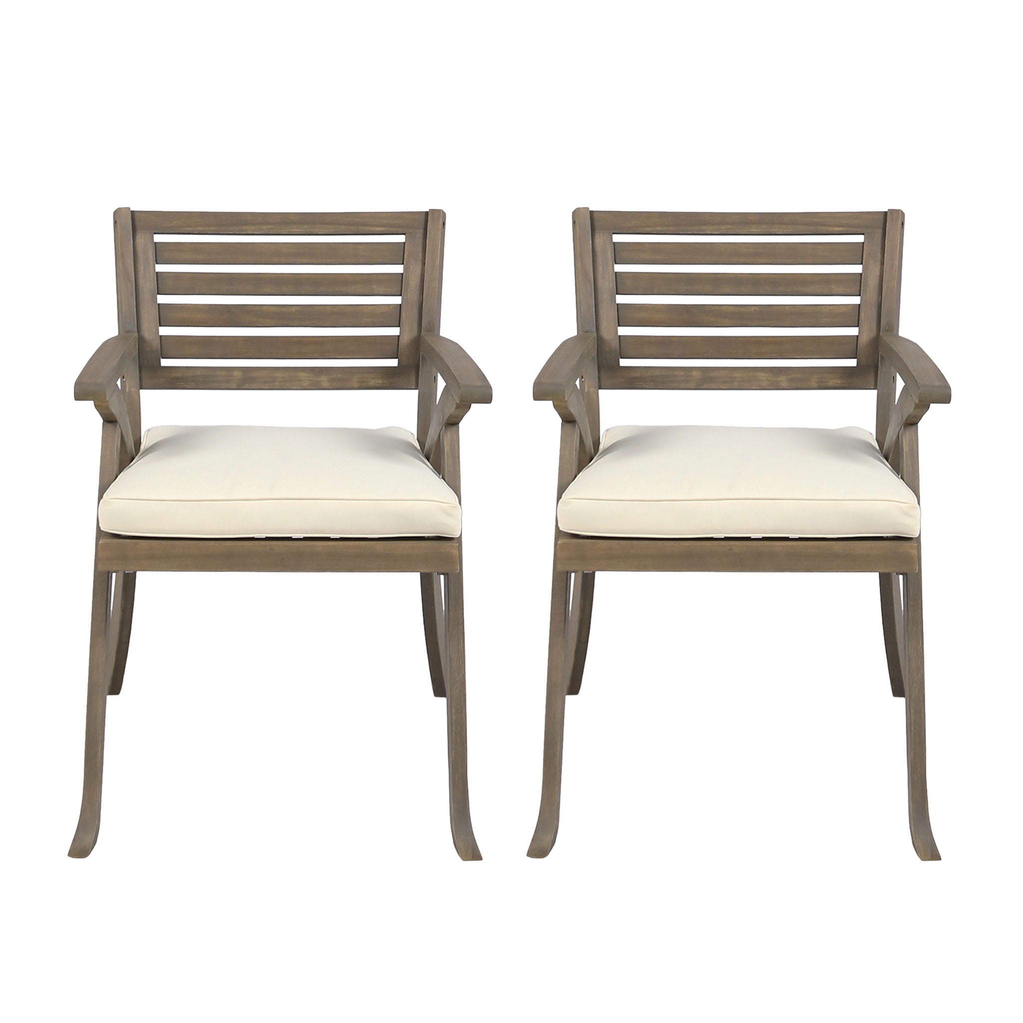 Helen Outdoor Acacia Wood Dining Chair Set of 2 - Gray / Creme