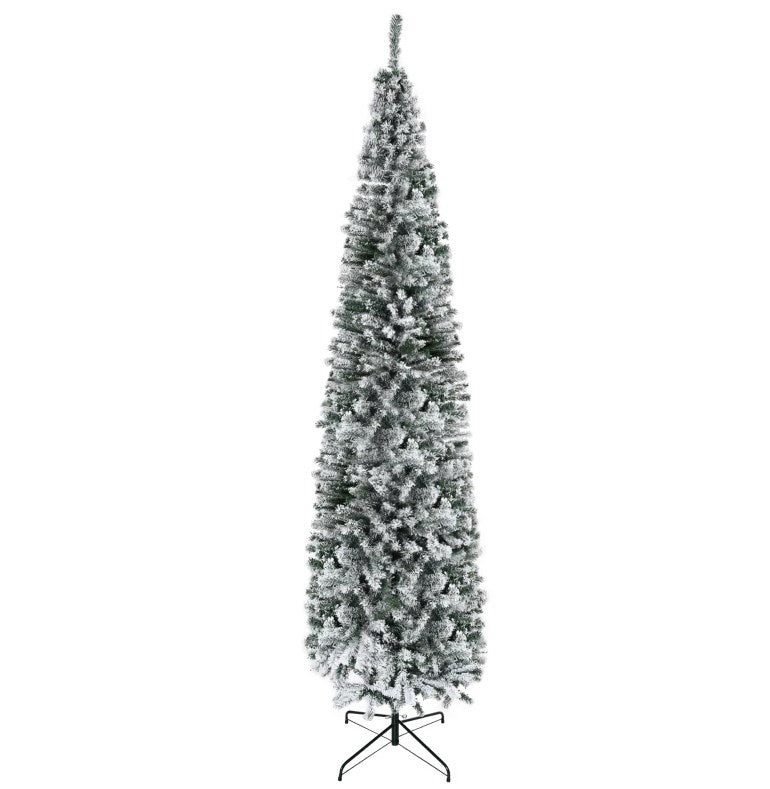 9ft Flocked Pencil Christmas Tree with Faux Snow
