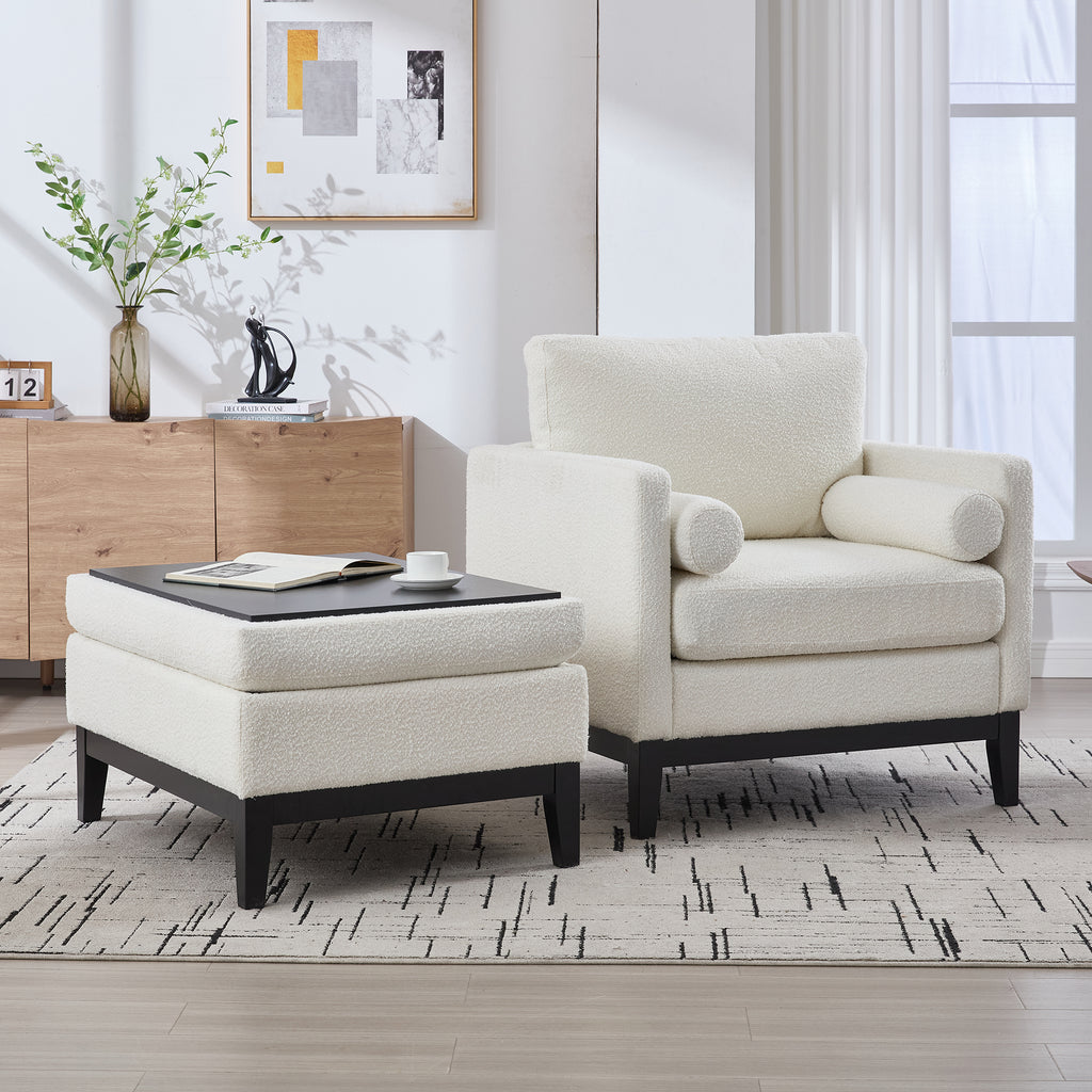 35.4" Wide Farmhouse Performance Upholstered Arm Chair with Ottoman
