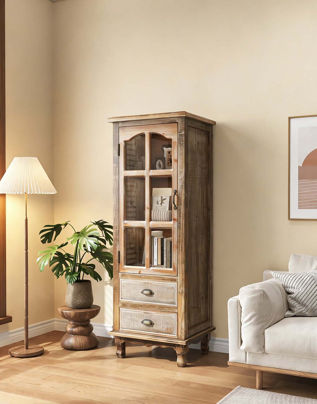 Rustic Wooden Storage Cabinet with Decorative Cutout Door