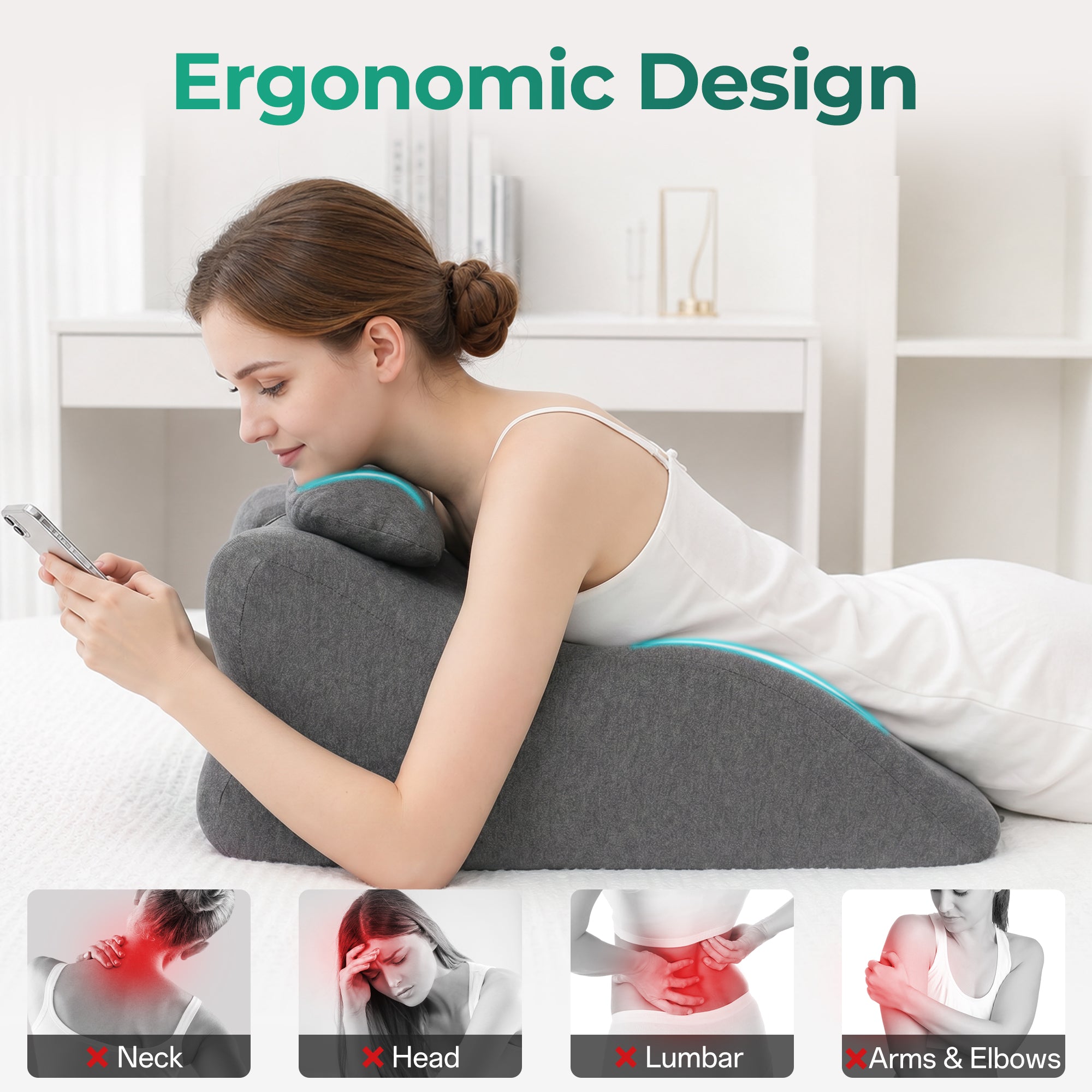 Ergonomic Spinal Posture Support Bed Pillow - Grey