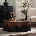 38.97" Round Handcrafted Relief Coffee Table