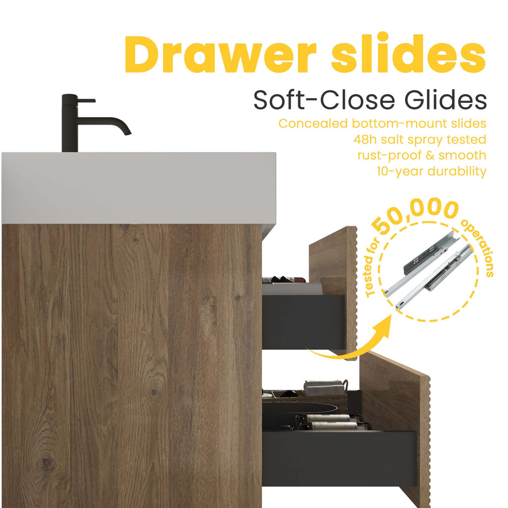Grace 24-Inch Wall-Mounted Bathroom Vanity, Oak and Glossy White
