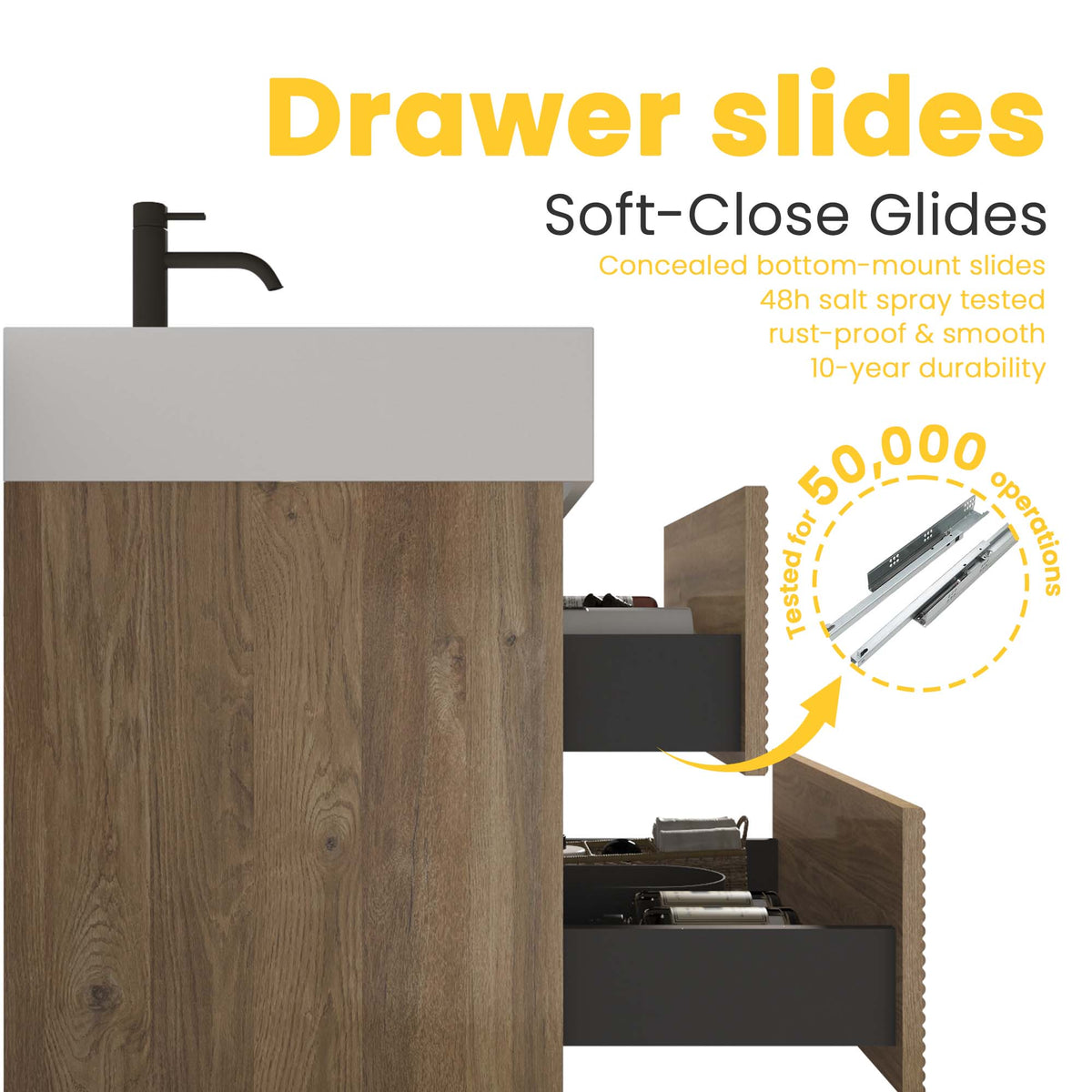 Grace 24-Inch Wall-Mounted Bathroom Vanity, Oak and Glossy White