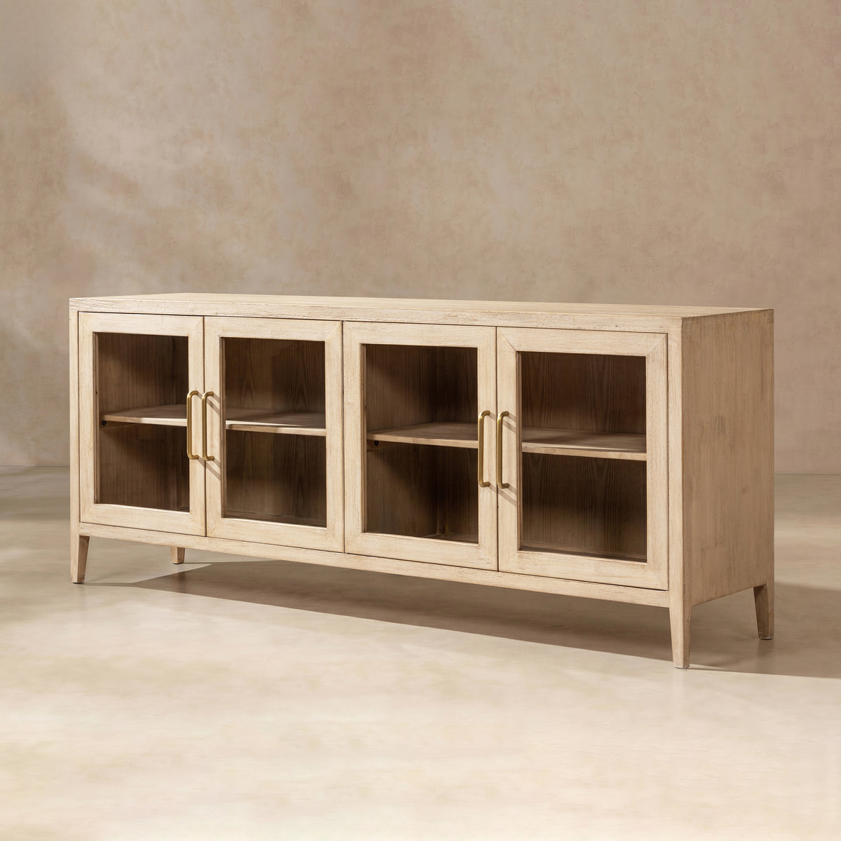 Marlowe 83-Inch Glass Door Sideboard, Brushed White