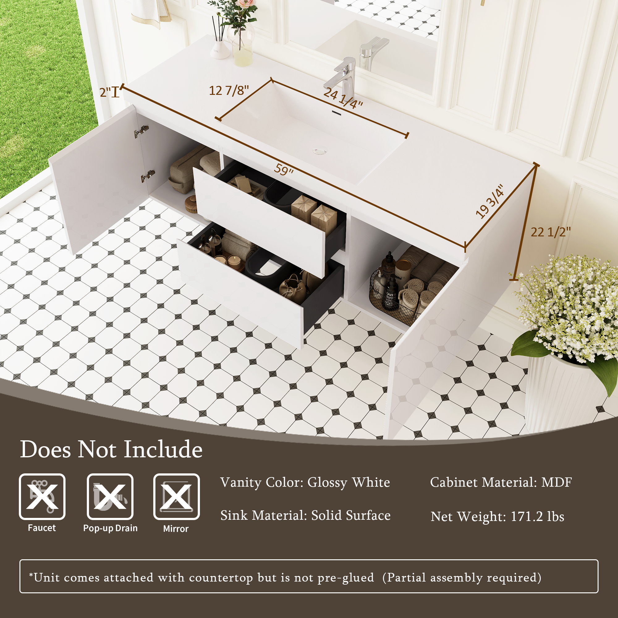 60" Floating Bathroom Vanity with Sink