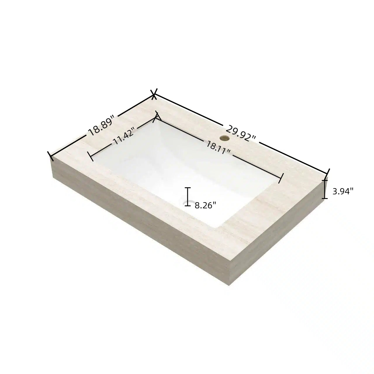 30" MURI Roma Travertine-Pattern Countertop and Undermount Ceramic Basin