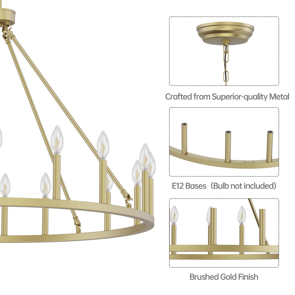 16-Light Wagon Wheel Chandelier, 39.3-Inch, Gold Iron