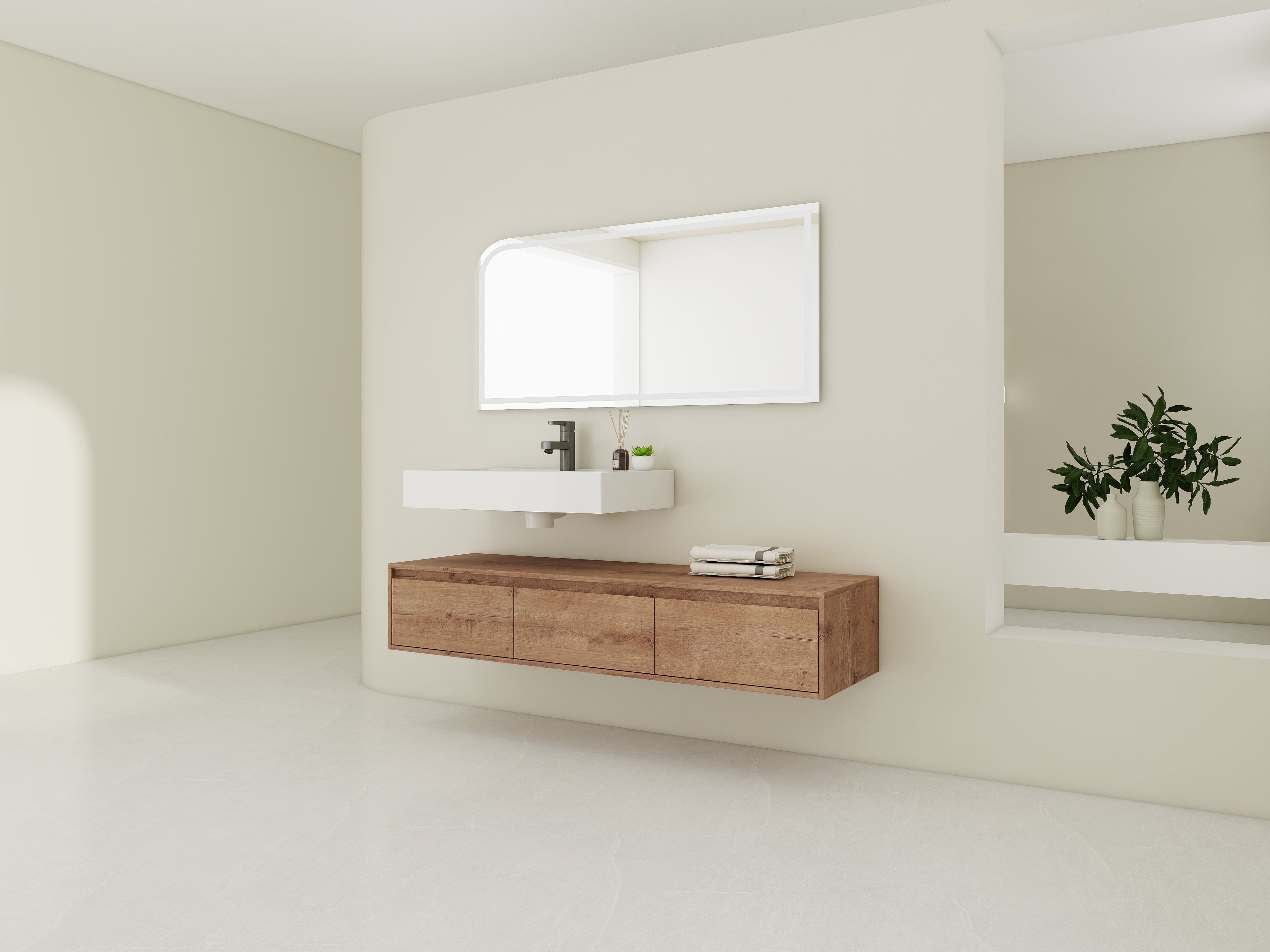 60 Inch Wall-Mounted Bathroom Vanity with Resin Sink