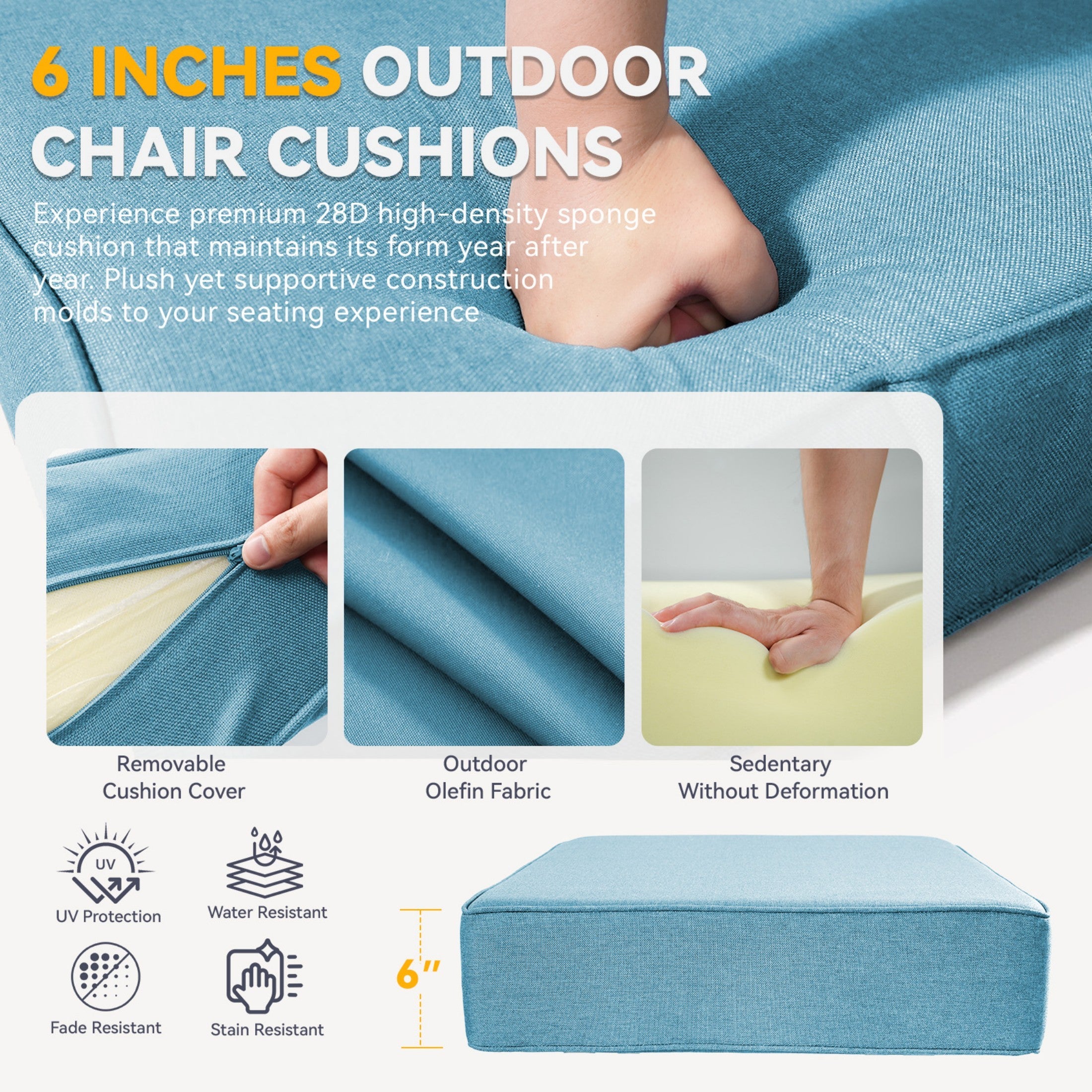 6" Thicker Outdoor Chair Cushion Set