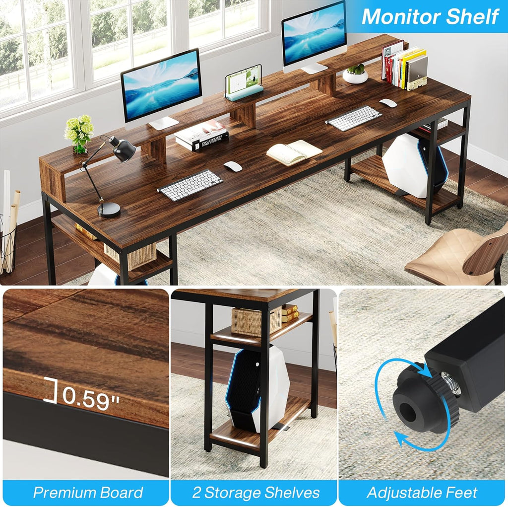 Two Person Desk with Monitor Stand