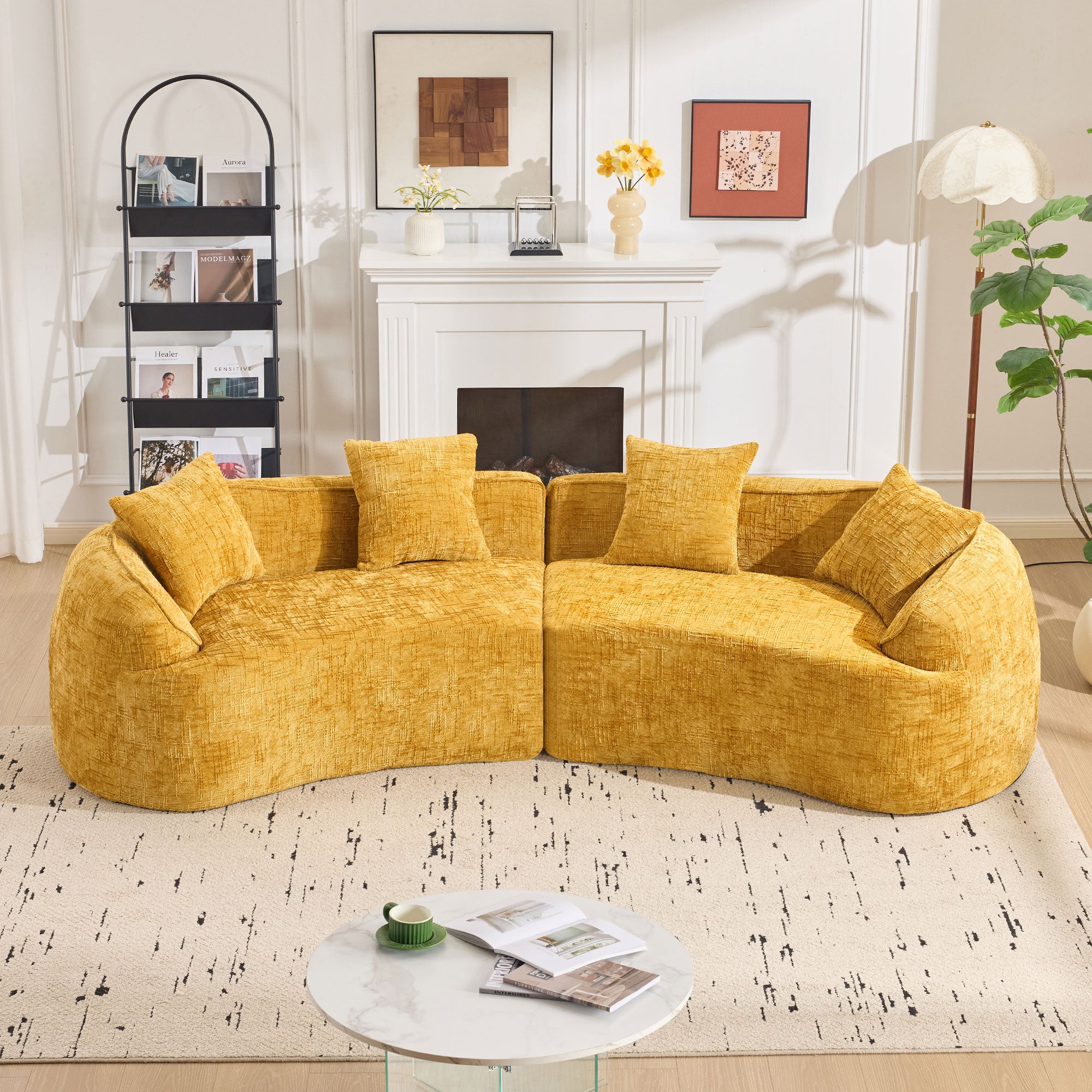 Yellow Curved Compressed Sofa - Creative Nordic-Style Design