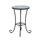 Patio Side Table with Shelf, Blue + Black