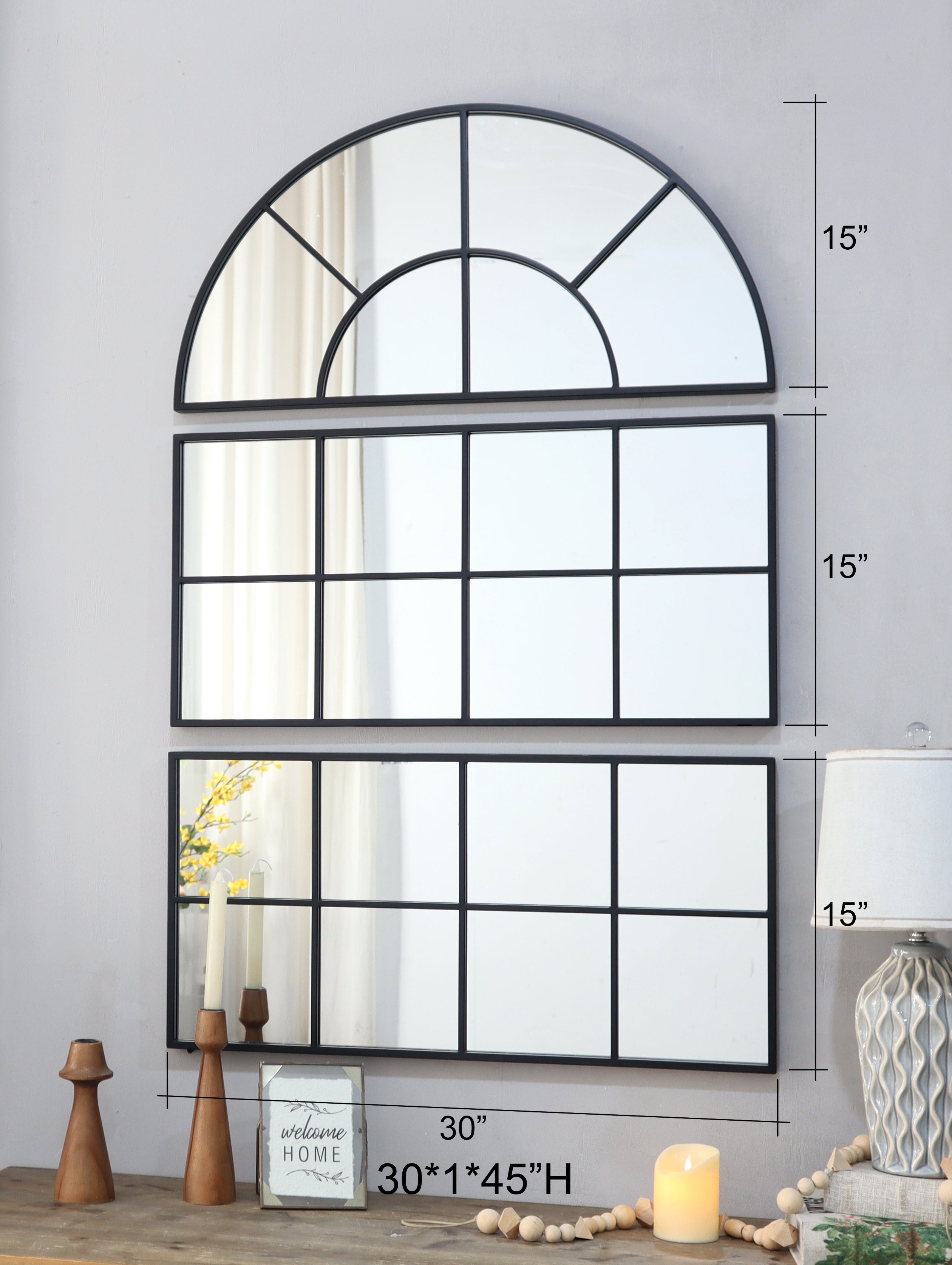 30" x 45" Large Arched Wall Mirror with Three Separate Sections
