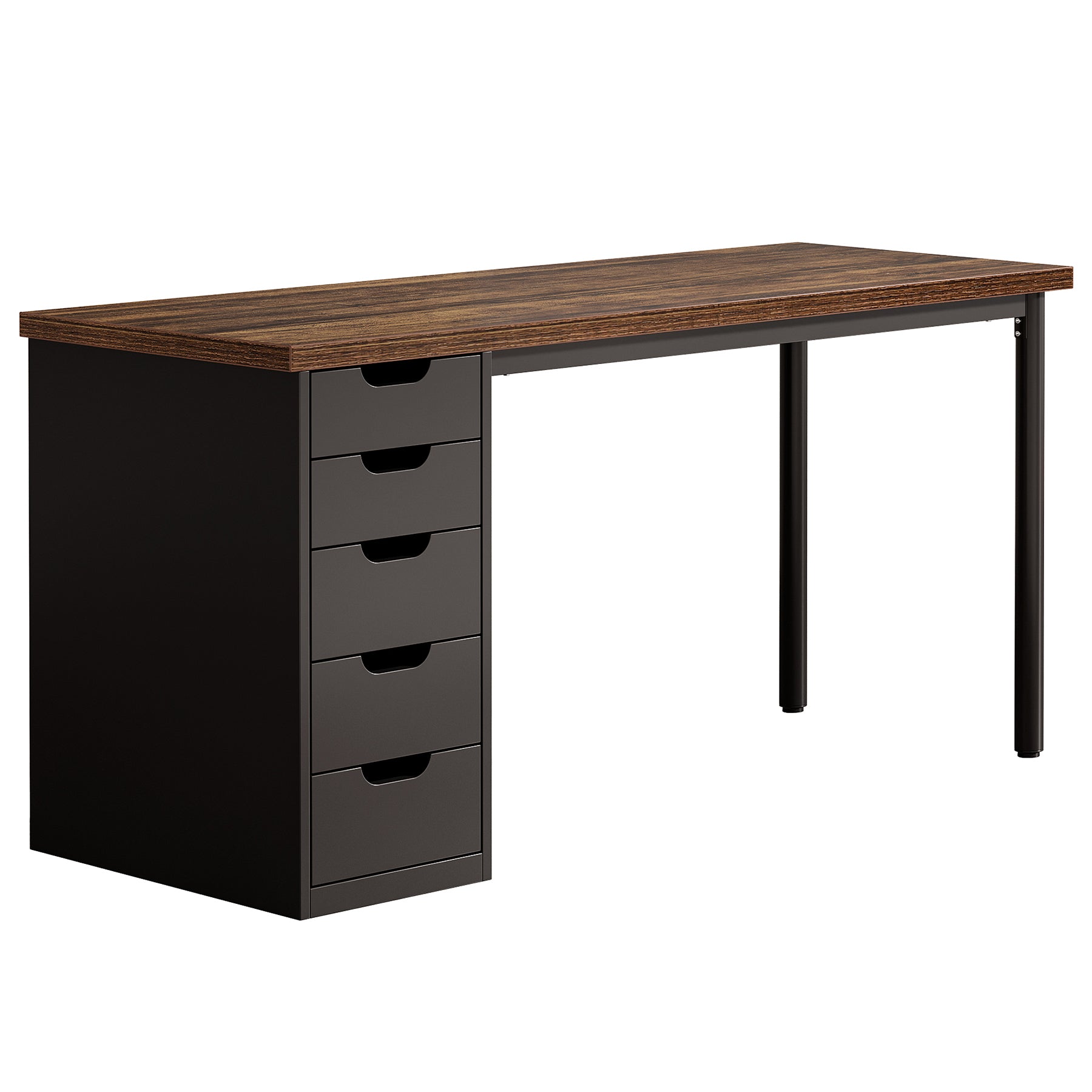 47" Computer Desk with 5 Drawers & Reversible Cabinet, Rustic