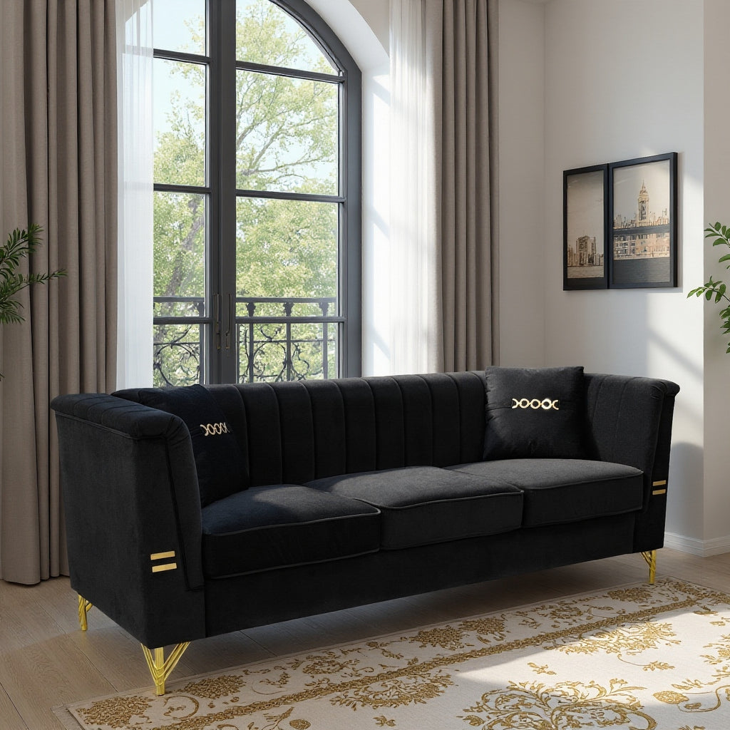 FX-P82-BK2 Modern Velvet 3-Seater Sofa