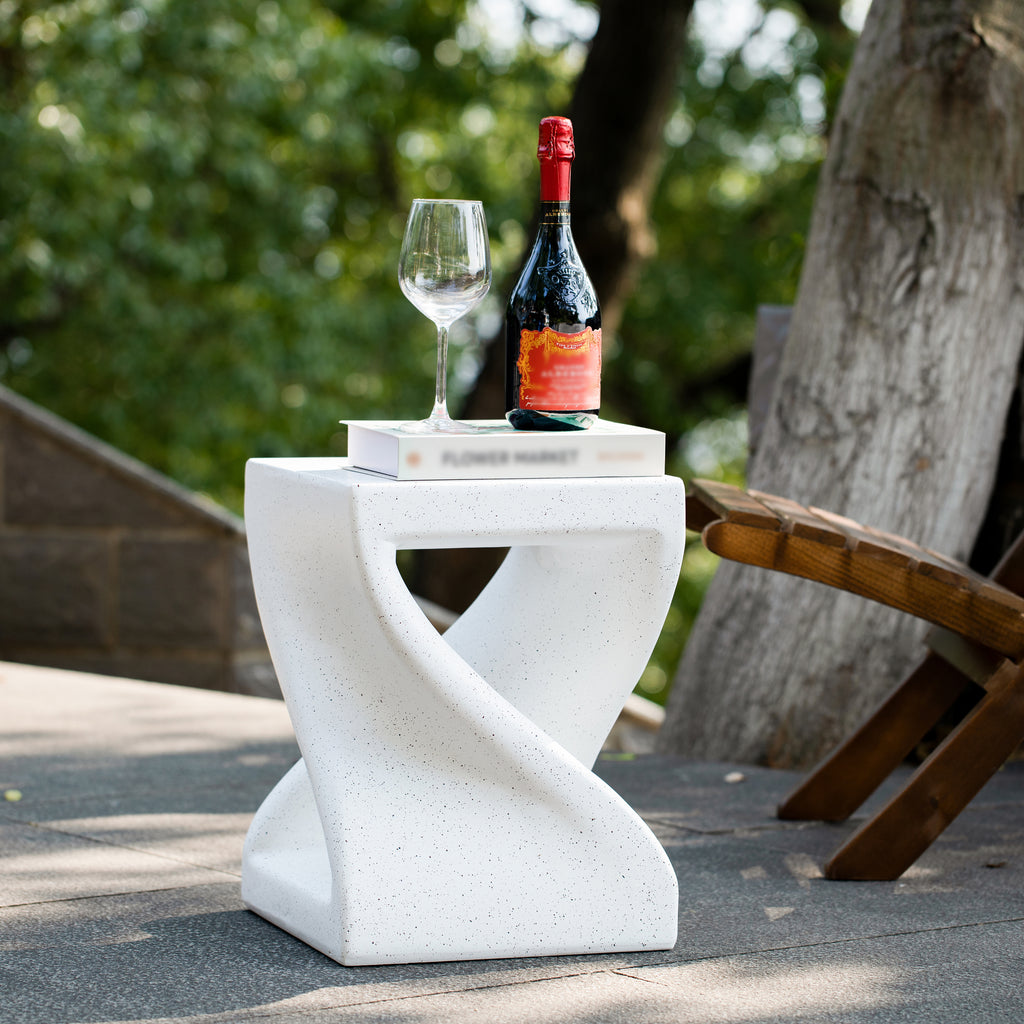 Modern Twisted-Base Terrazzo-Speckled MGO Side Table