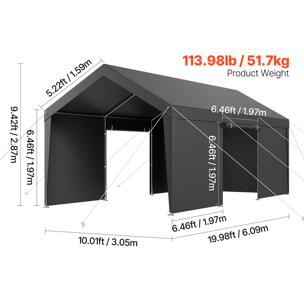 Heavy Duty Outdoor Car Canopy 12x20FT with Sidewalls