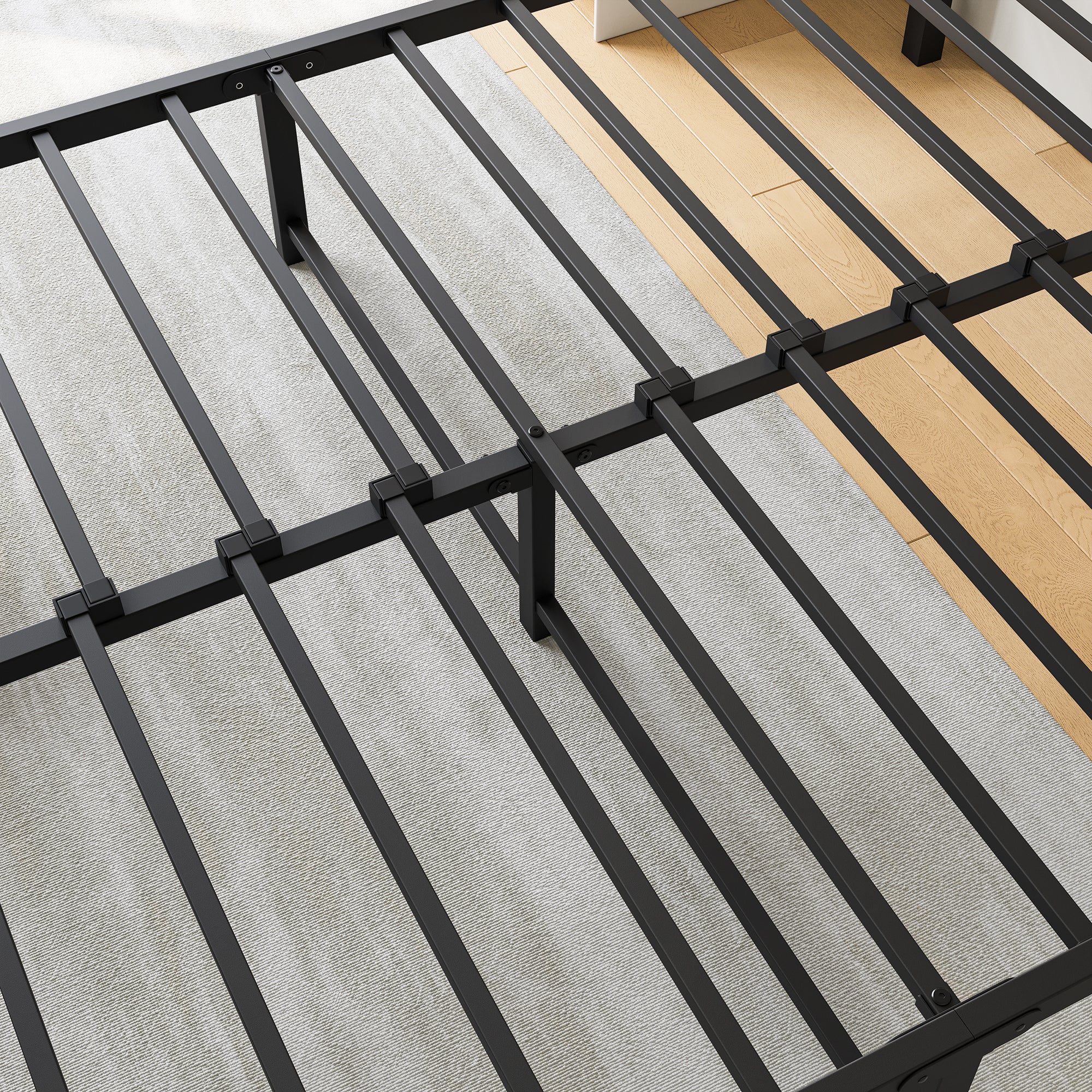 Industrial Metal & Wood Platform Bed Frame