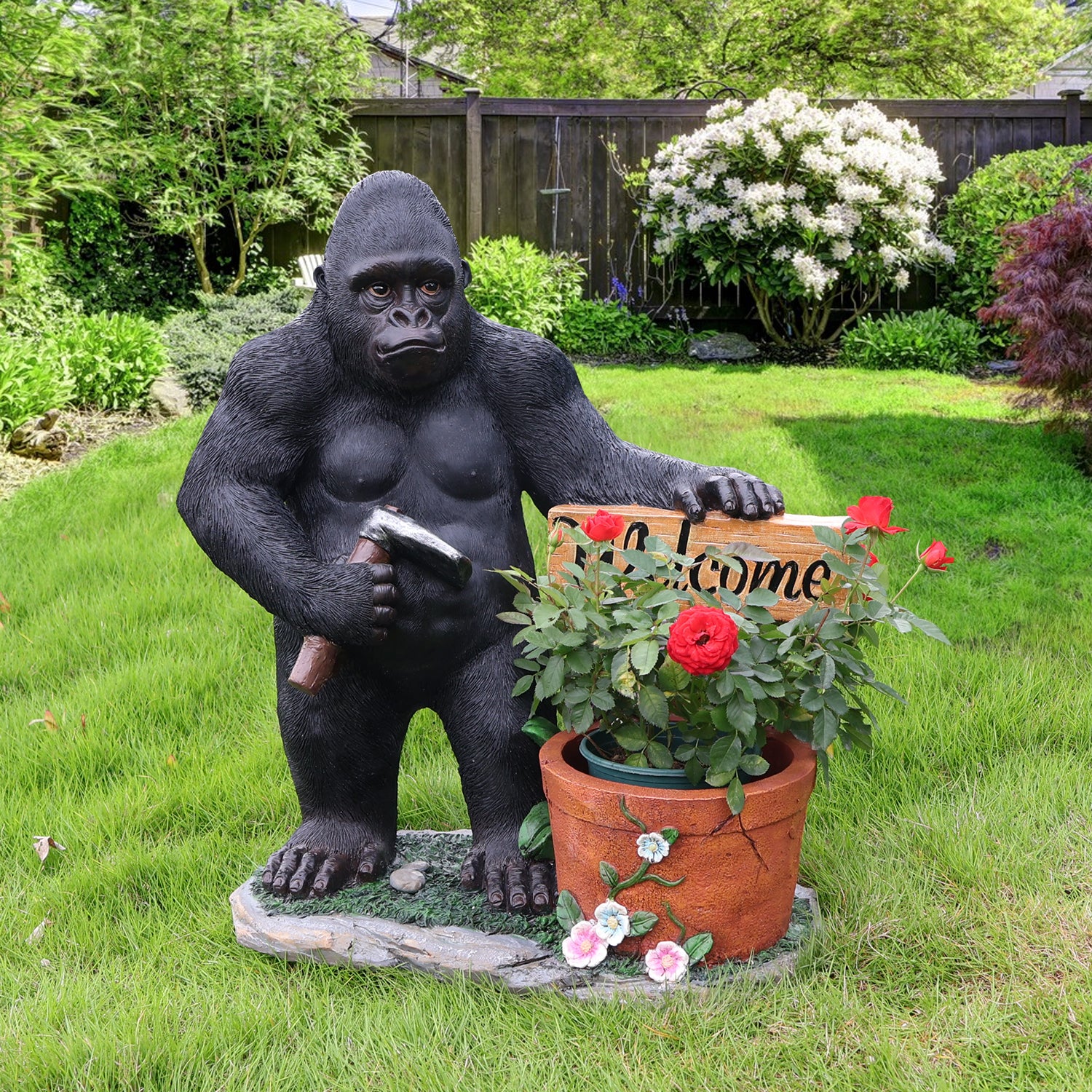 Outdoor Garden Sculpture Chimpanzees Flower Pot Planter