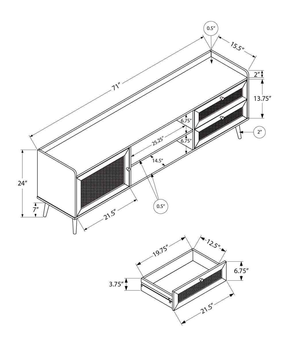 72 Inch TV Stand - Console Media Entertainment Center