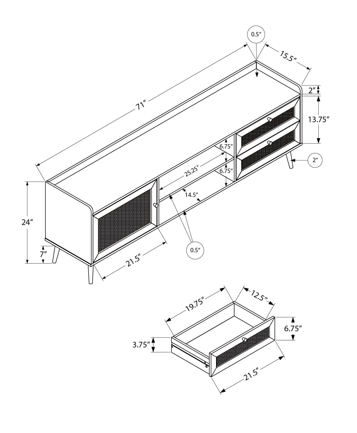72 Inch TV Stand - Console Media Entertainment Center