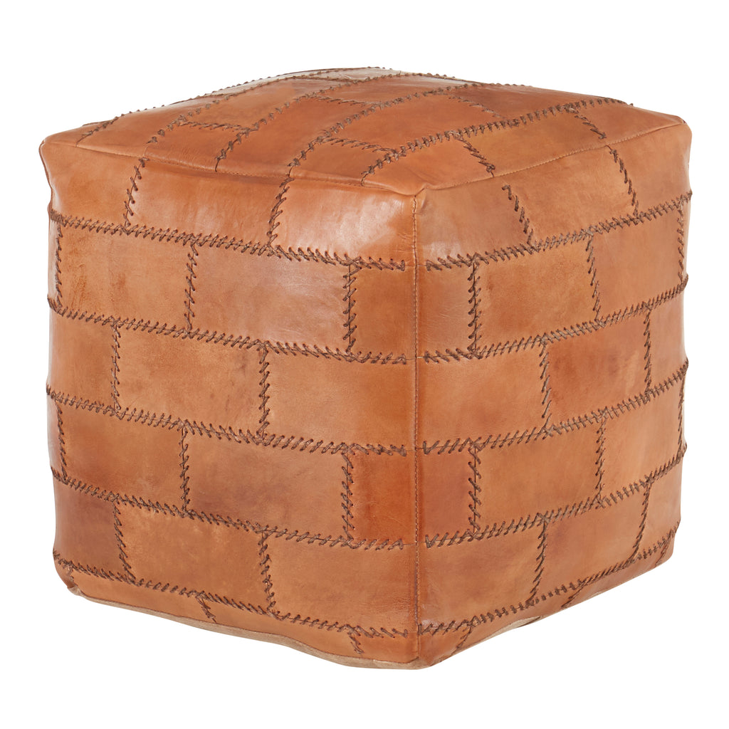 Earthy Leather and Canvas Ottoman