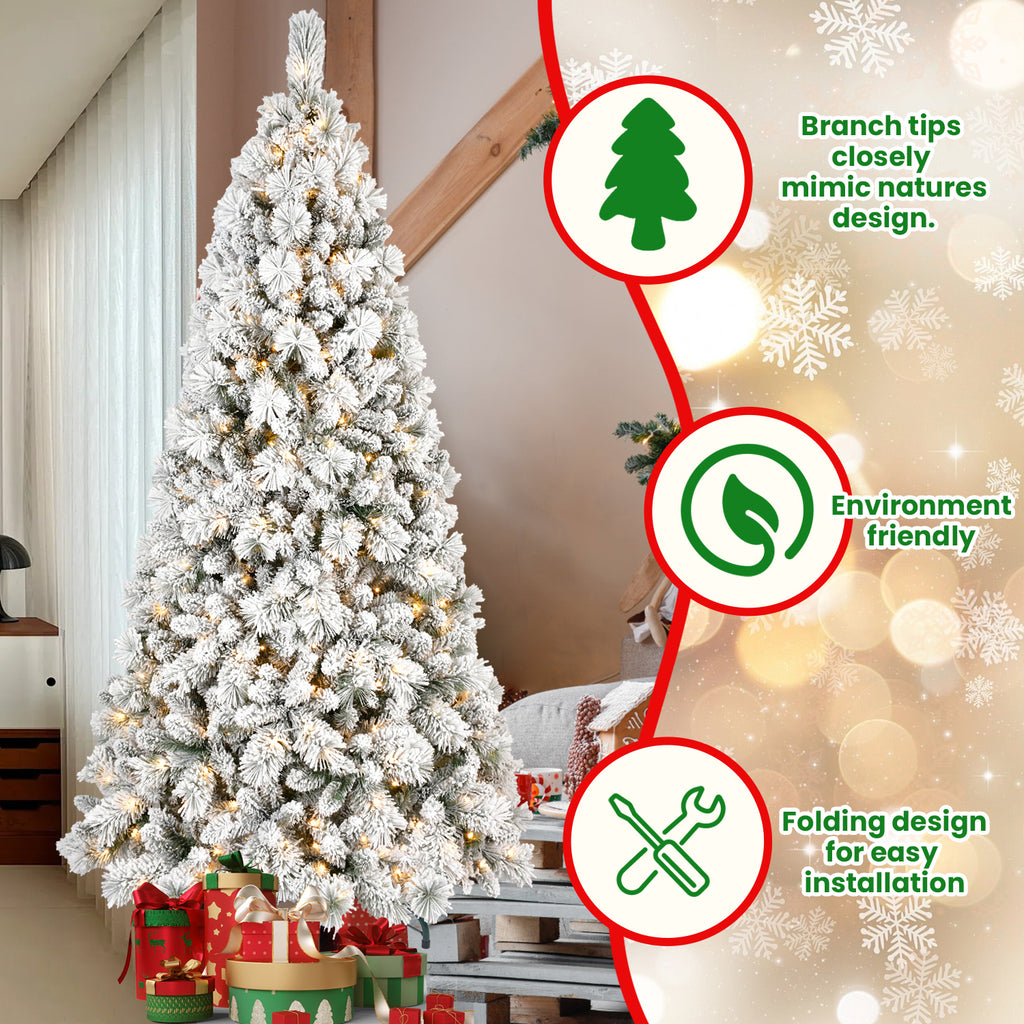 7.5FT Flocked Christmas Tree with 500 Warm LED Lights