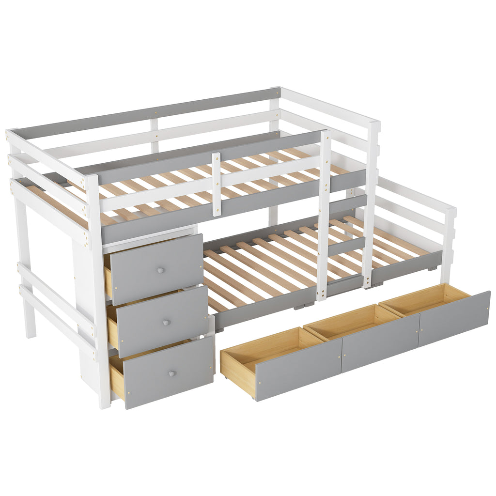 Twin Over Twin Loft Bunk Bed with Drawers and Ladder