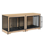 Wooden Dog Crate Furniture with Two Combined Rooms for Medium to Large Dogs