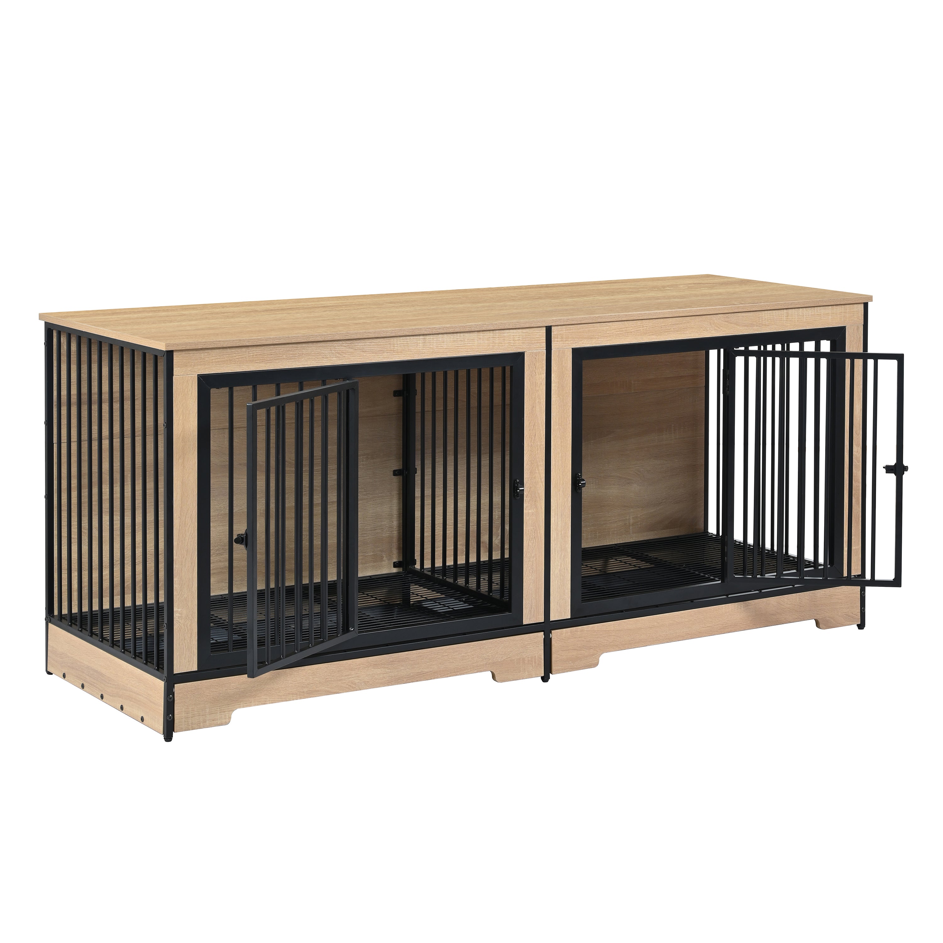 Wooden Dog Crate Furniture with Two Combined Rooms for Medium to Large Dogs