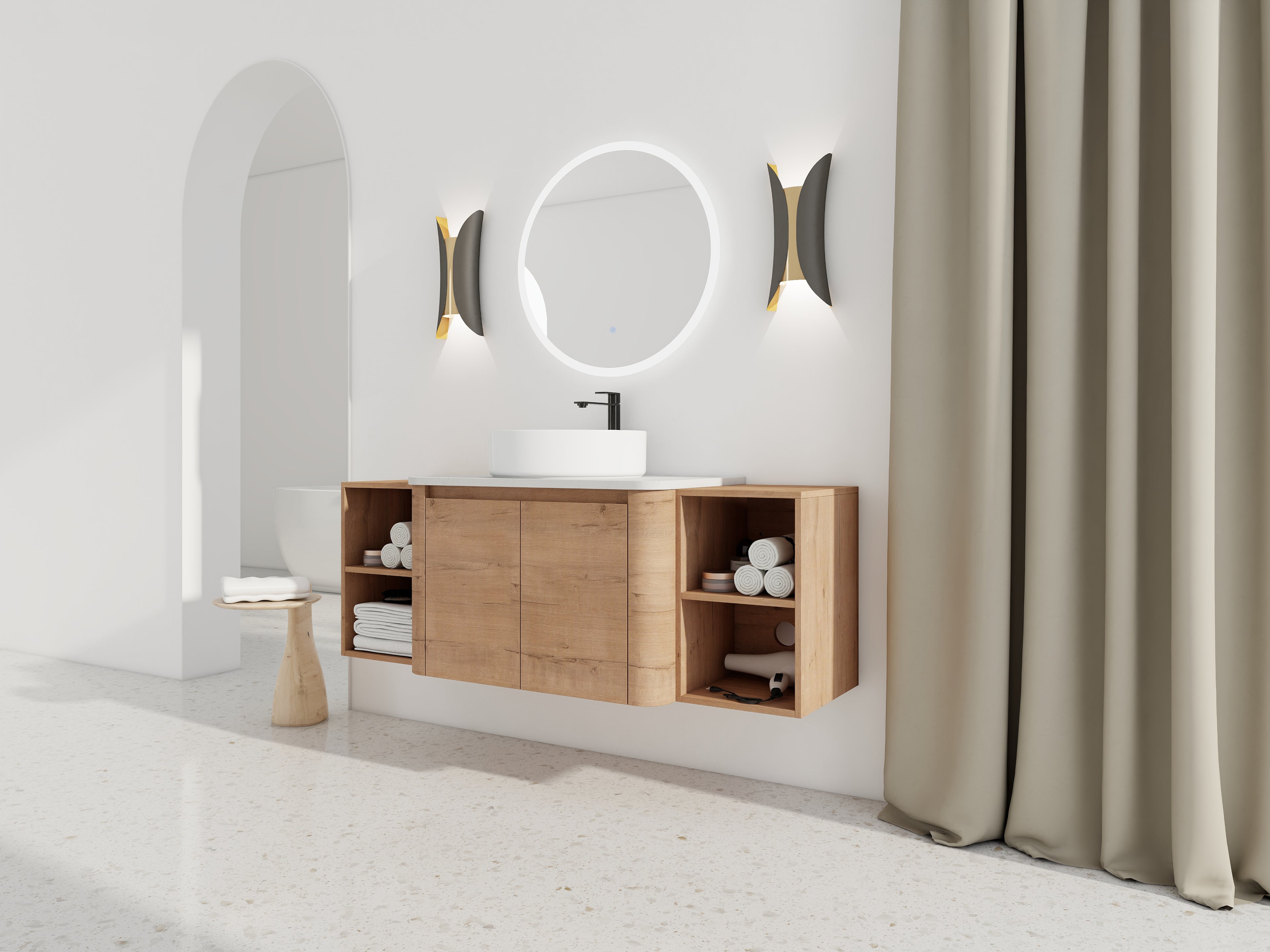 54" Wall-Mounted Bathroom Vanity with Ceramic Art Sink