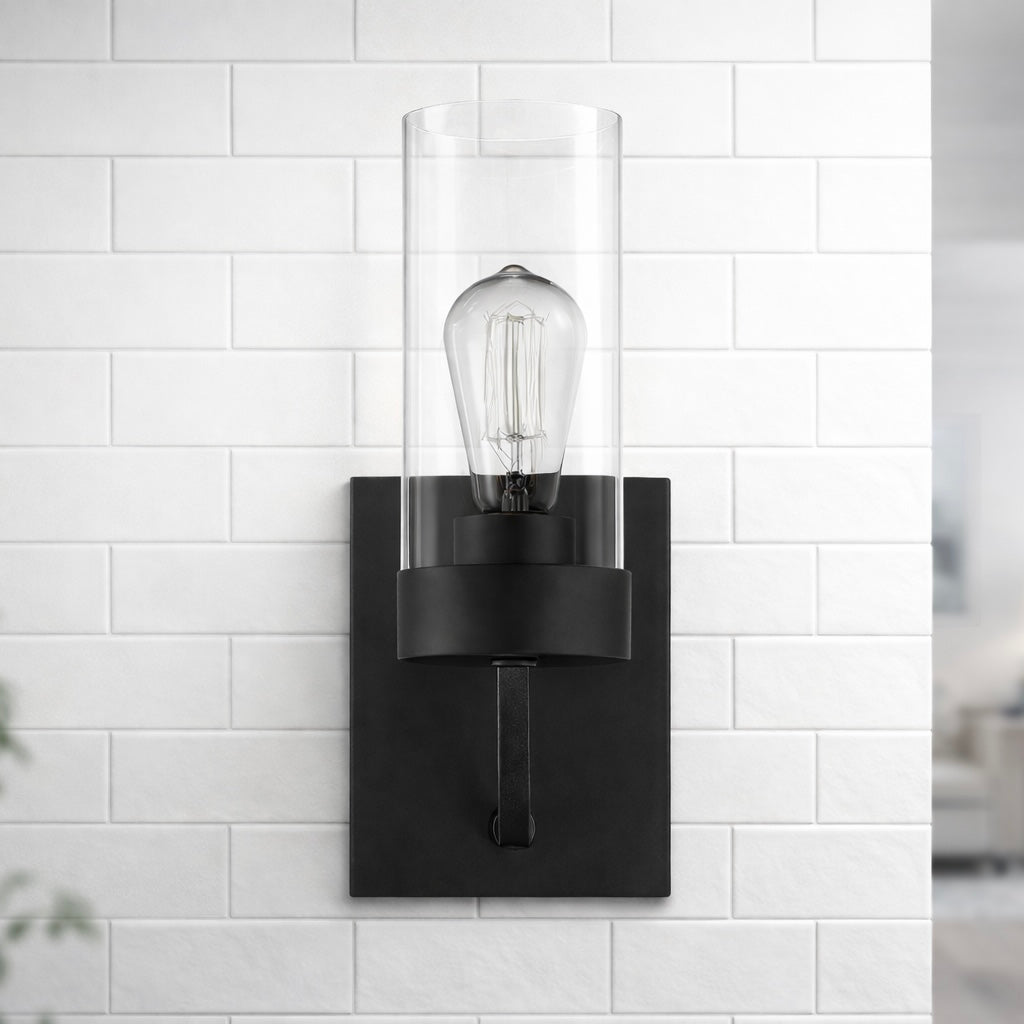 Zephyr Single Light Sconce With Clear Glass Metal