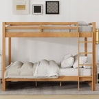 Wood Queen Size Bunk Bed with Ladder, Wood Color
