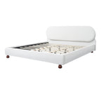 Cream-Colored Boucle Upholstered Bed with Rubber Wood Foot - King