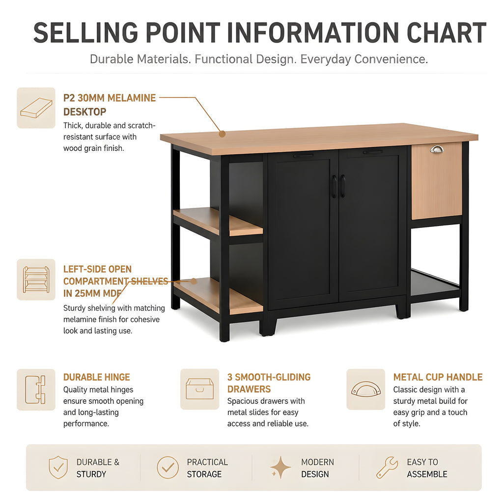 58" Freestanding Kitchen Island