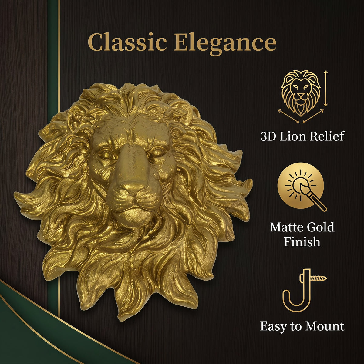 Golden Lion Head Wall Mount Decor, 19'' Resin Lion Head Wall Sculpture Statue, Vintage Animal Bust Wall Art Hanging Ornament for Home Living Room Bedroom Farmhouse Bar Restaurant Wall Decorations Gif