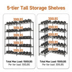 5 Tiers Metal Storage Shelves - Load 1500LBS