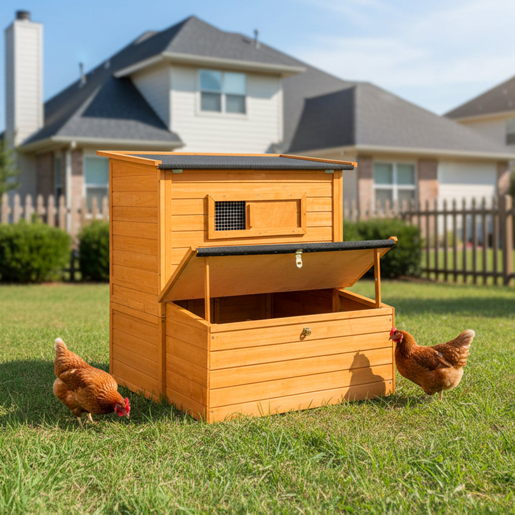 Double-House Wooden Chicken Coop For 6-8 Chickens