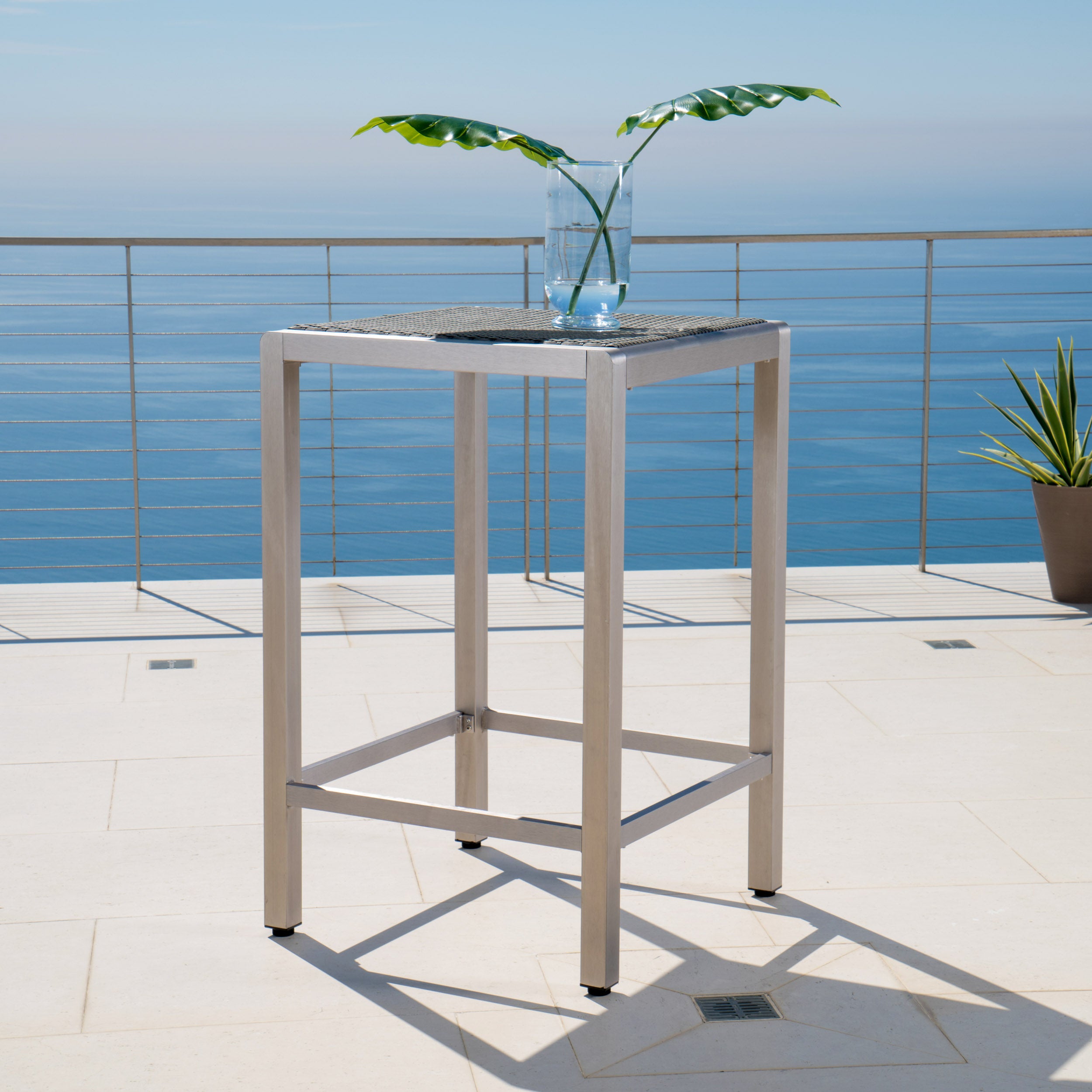 43" Outdoor Aluminum Frame Bar Table with PE Rattan Table Top