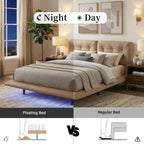 Queen Size Upholstered Floating Bed Frame with LED Lights