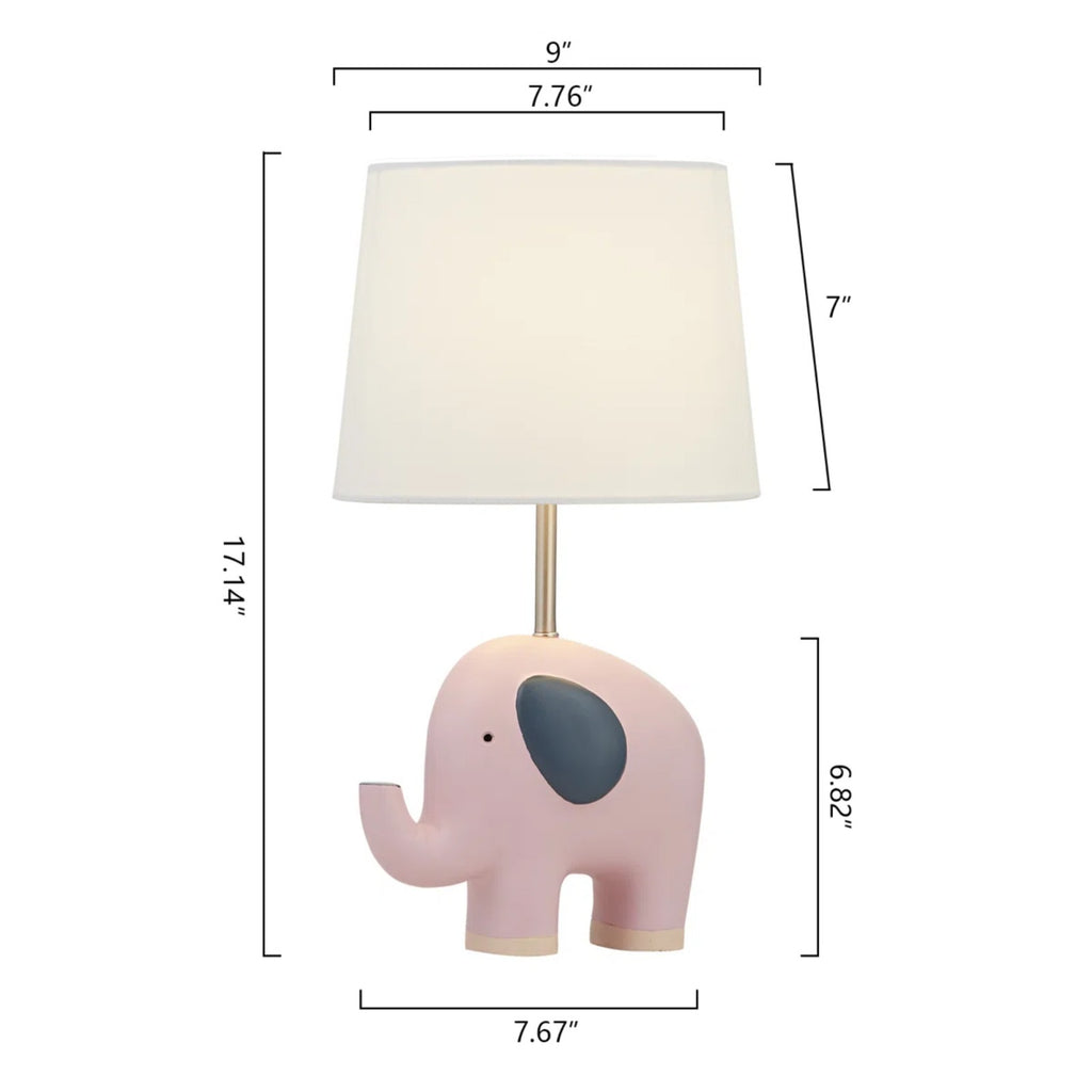 Pink Elephant Table Lamp, 16.5 Inches, Resin Base with Linen Shade