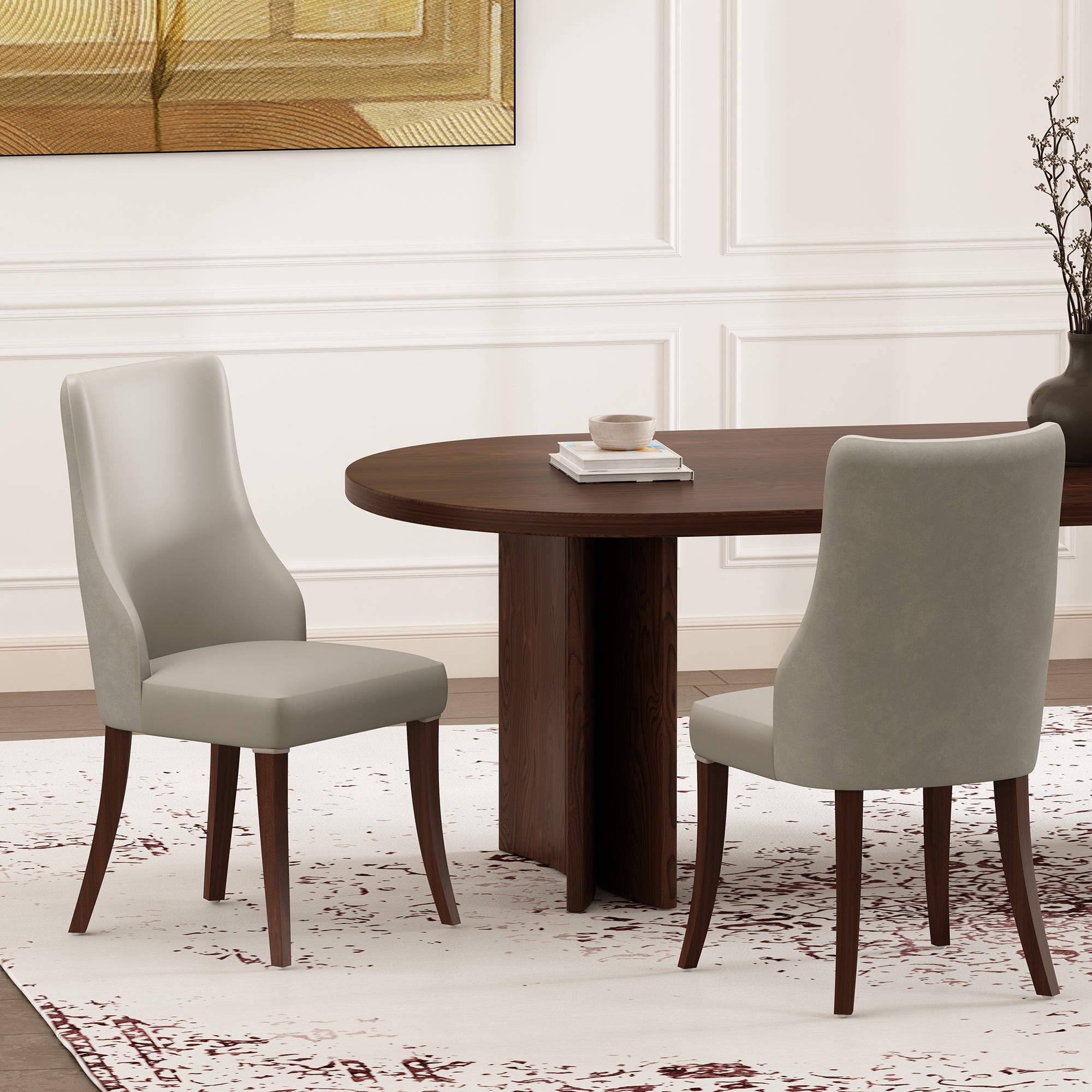 Connie Wood Vegan Leather and Velvet Dining Chair
