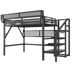 Queen Size Loft Bed with Stairs, Light, and Storage